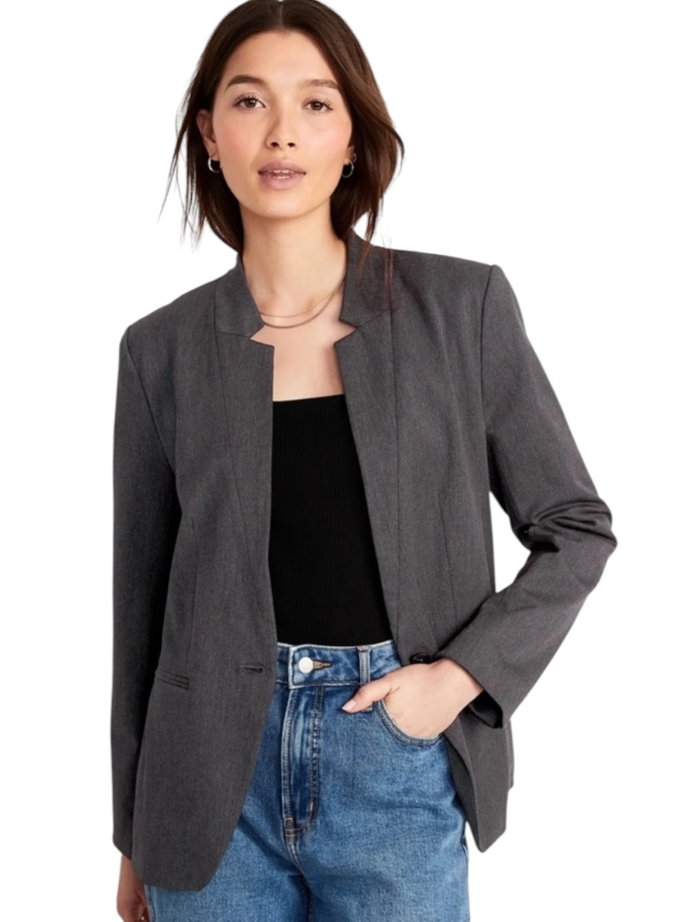 NWOT Old Navy Grey Notched Standup Collar Single Button Pixie Blazer
